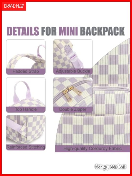Corduroy Mini Backpack Purse Adjustable Straps Lightweight Travel Daypack main image 5